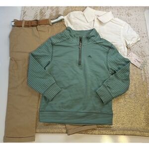 TOMMY BAHAMA Preppy Matching Outfit 4-Piece Set Khaki 1/4 Pullover Belt NWT 4T
